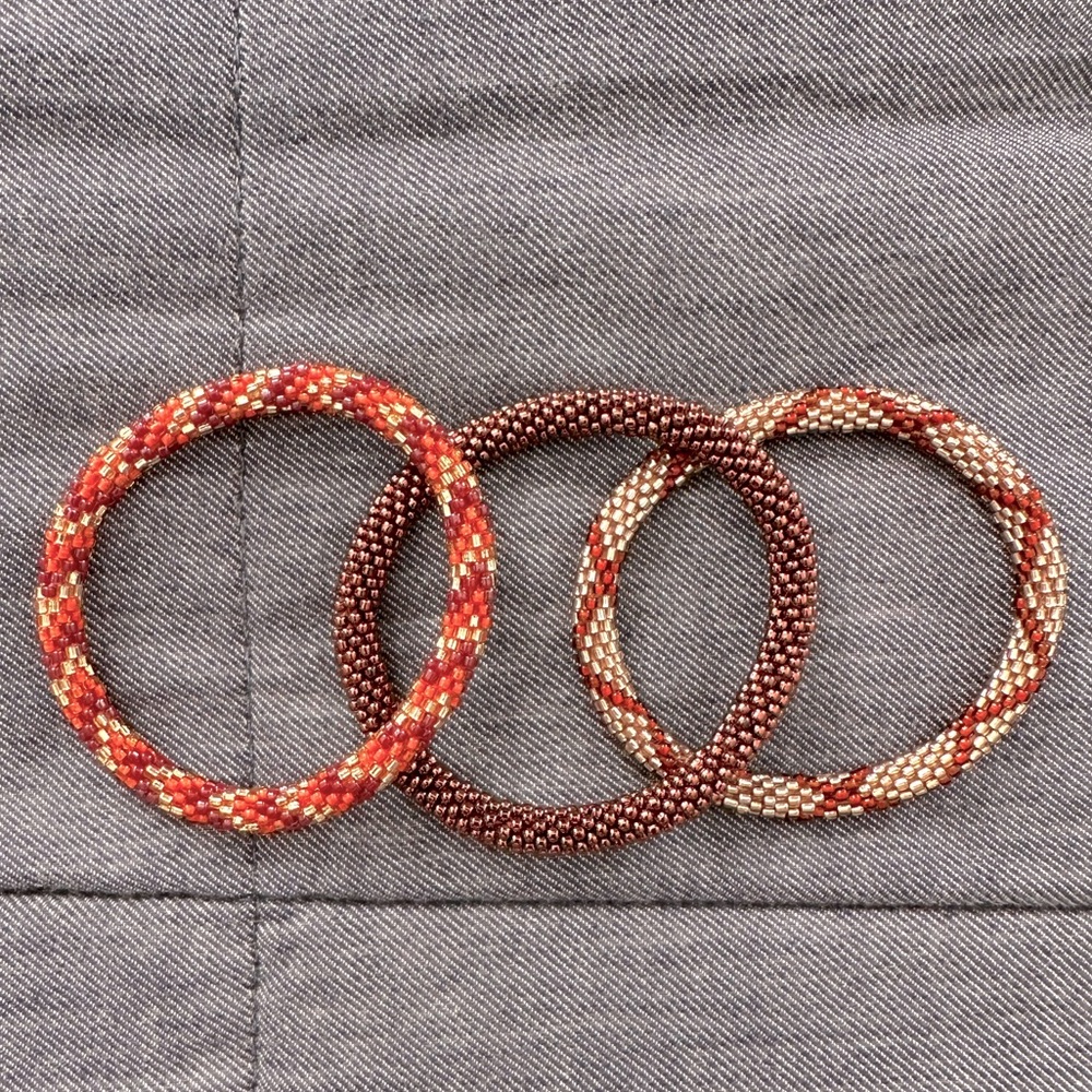 LILY and LAURA Gold/Red Beaded Bracelets, Lot of 3
